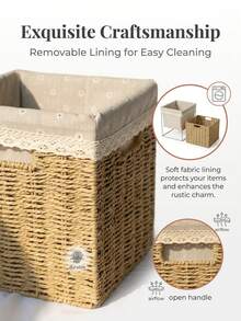 2/1 pieza Cesta de almacenamiento plegable con asas, cubo de almacenamiento rectangular plegable tejido a mano con cuerda de papel, caja organizadora adecuada para organizar estantes, sala de estar, dormitorio, despensa, decoración de Ramadán Eid - Gris Claro - Ver 9