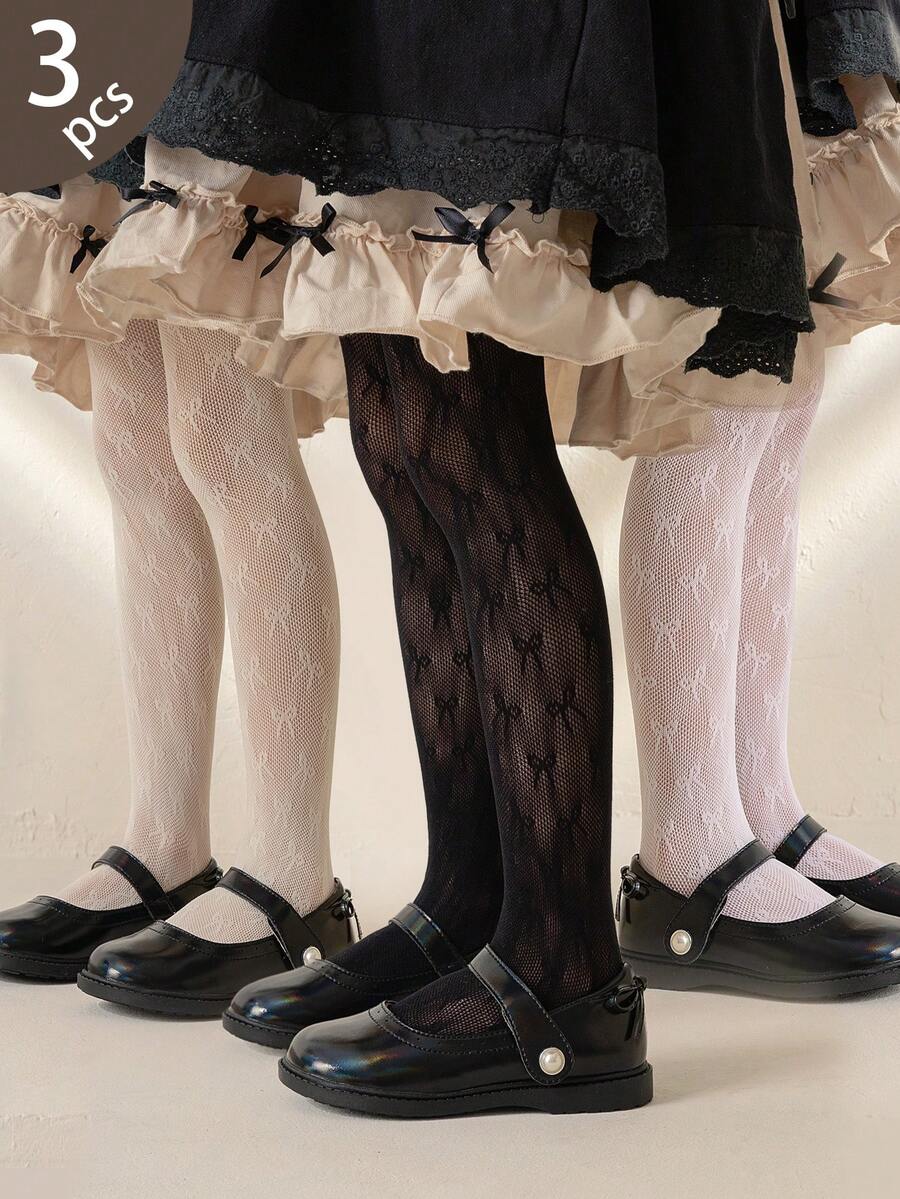 3入組兒童純色網眼緊身褲 - 彩色 - 查看 1