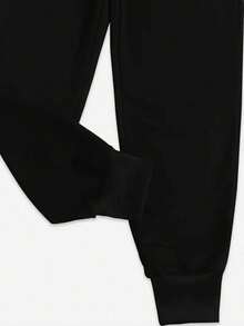Cartoon Letter Print Drawstring Waist Sports Pants - Black - View 3