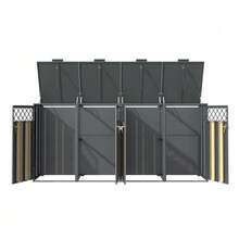 Bin Storage Box With Hinged Lid, Diamond-Shaped Ventilation Opening, Lockable, Two Doors. - 灰色1 - 查看 8