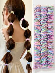 200pcs/Pack Girls' Simple Spring Color Hair Ties, Gentle On Hair, Elastic Hair Bands, Hair Accessories For Daily Use - Multicolor - View 9