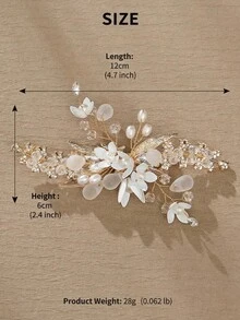 1件新娘空靈森系磨砂花瓣髮夾,手工金葉珍珠髮飾,婚禮伴娘造型頭飾 - 彩色 - 查看 9
