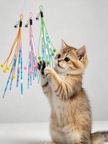 3-1pc Hanging Cat Toy With Bell And Plush Ball, Shiny Tassel Decoration, Interactive Cat Teaser Toy To Help Cats Exercise, Strengthen Bond Between Owner And Pet, Relieve Pet Boredom - Multicolor - View 2