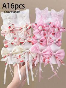 8/8/16pcs Girls Multicolor Tulle Chiffon Fabric Faux Pearl Flower Hair Clips Bow Tassel Ribbon Hair Accessories Headwear Top Clip Back Clip Side Clip Alligator Hair Clip For Daily Use - Multicolor - View 14