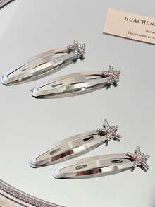 2pcs Niche Design Rhinestone Starfish Gentle Metal BB Hair Clips, Minimalist Versatile Bangs Side Hair Clips - Multicolor - View 3
