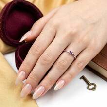 Stainless Steel Silver Solitaire Ring, Delicate, Colored Zirconia Stone, 3mm, Graduation, Debutante - Purple - View 1