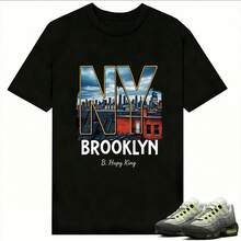 Unisex T-Shirt, 100% Cotton, Regular Fit, Graphic Print, Short Sleeves, Casual Style, Summer Streetwear, Urban Style, Printed Top, Vintage Fashion, Soft And Breathable. - 藍白色 - 查看 2
