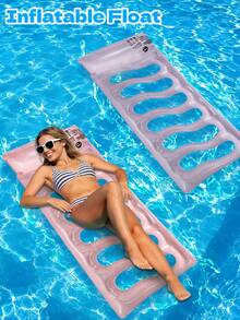 1.6m Striped Inflatable Floating Bed, Pool Float With Air Holes, Portable Water Lounge Chair For Adults, Suitable For Summer Pool, Beach And Lake - Multicolor - View 2