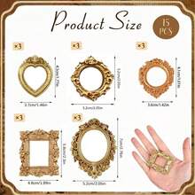 15pcs Mini Vintage Photo Frames, Small Resin Antique-Style Frames, Small Gold Frames Suitable For DIY Wall Hanging, Jewelry Display, Photography, Party, Hotel, Home Decor (Mini Frame A) - 15 pcs - View 12