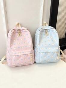 1pc Cute Cartoon Print Large Capacity College Style Backpack, Lightweight Nylon Bag, Multifunctional For Daily Use, Travel, Work And Casual Outings, Multi-Pocket Design For Easy Organization And Storage, Ideal Accessory For Teenagers - Multicolor - View 8