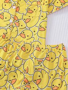 Bộ đồ ngủ nữ 2 món, họa tiết vịt vàng, đồ mặc nhà nữ, trang phục nghỉ lễ xuân/hè, áo tay ngắn cổ bẻ và quần short có thể mặc ngoài trời - Màu vàng - Xem 8