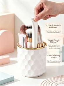 Multi‑Grid Rotatable Makeup Brush Holder, Clear Dome Dust Cover Cosmetics Storage Bucket, Bathroom Dresser Desktop Makeup Organizer - View 3