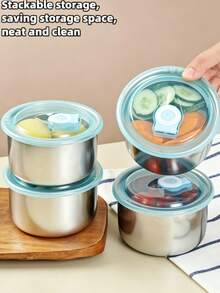1/2个装不锈钢密封食品储存容器，带防漏盖 - 可堆叠式餐食准备容器，可用洗碗机清洗，适用于办公室、旅行、存放水果、蔬菜、零食、蘸酱等。 - 彩色 - 查看 2