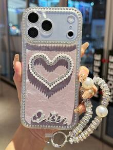 Rhinestone Heart Decor Chain Strap TPU Phone Case Compatible With IPhone 17/16/7P/8P/X/XS/XR/XS Max/11/11 Pro/11 Pro Max/12/12 Pro/12 Pro Max/13/13 Pro/13 Pro Max/14/14 Pro/14 Pro Max/15/15 Pro/15 Plus/15 Pro Max, Protective Cover - Dusty Purple - View 5