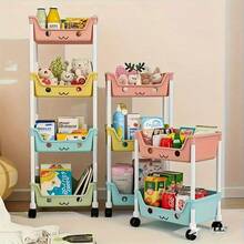 3/4/5-Tier Roller Storage Rack With Hooks, Space-Saving Corner Storage Rack, Made Of Durable Plastic, No Power Required, Mobile Cart Style, Suitable For Bathroom, Kitchen, Living Room, And Bedroom, Easy To Move And Store - View 2