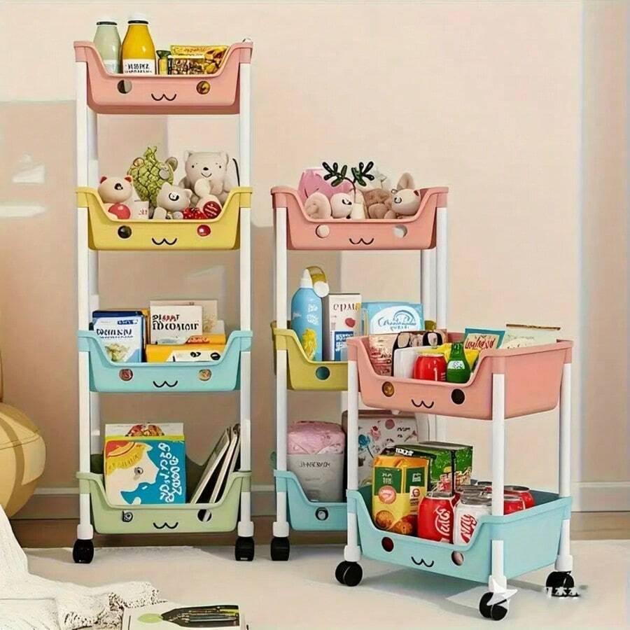 3/4/5-Tier Roller Storage Rack With Hooks, Space-Saving Corner Storage Rack, Made Of Durable Plastic, No Power Required, Mobile Cart Style, Suitable For Bathroom, Kitchen, Living Room, And Bedroom, Easy To Move And Store