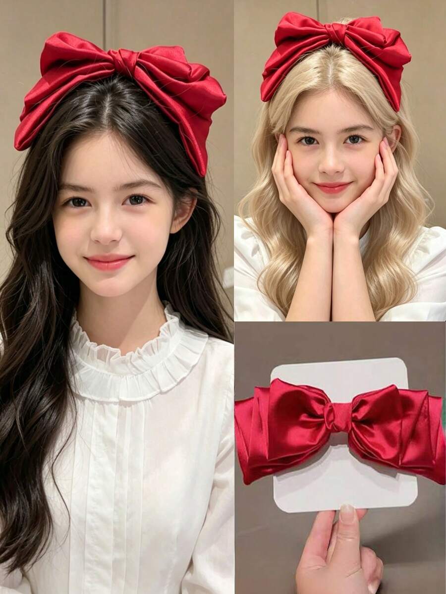 1pc Pink 3-Layer Bow Hair Accessory Cute Hair Clip Hairband Hairpin Suitable For Girls Daily Or Party