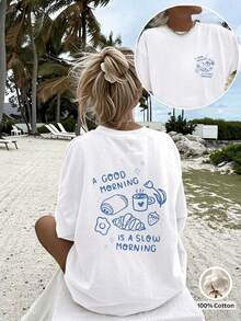 1 Piece, 100% Cotton. Loose Fit 100% Cotton T-Shirt, Summer Short Sleeve Crew Neck T-Shirt, Spring/Summer Oversized Top, 100% Cotton, Women's Short Sleeve T-Shirt, Fun Breakfast Croissant Strawberry Coffee Pattern, Solid Color Crew Neck, Soft And Comfortable, Casual, Streetwear, Y2K, Beach, Graduation, Vacation, Top, Summer, Spring, T-Shirt, Gym, Sports, Party Top, Vintage, Carnival, Valentine's Day, Women's Tops, Female Tops, Spring Outfit, Women's Summer Clothing, Funny T-Shirts, Vacation, Beach, Casual, Cute Tops, White Top, Summer Tops, Women's Spring Outerwear, Women's Clothing For Easter, Carnival, All Seasons, Office/Lounge/Home/Minimalist, Western Women, Outfit, Retro Style - White - View 1