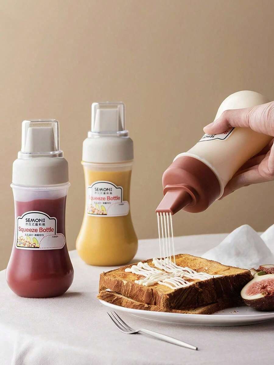 1pc Kitchen Squeeze Sauce Bottle With Dust Cover, Salad Dressing, Ketchup Seasoning Bottle, 5-Hole Squeeze Sauce Bottle, Multi-Functional Kitchen Tool - Multicolor - View 1
