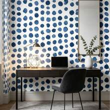 1 rollo de papel tapiz de vinilo con lunares azules, papel tapiz autoadhesivo removible adecuado para pared de fondo de sala de estar, estudio, dormitorio, baño y otros lugares, papel tapiz de decoración del hogar DIY 17.7inX39.3/118.1/196.8/393.7in - azul y blanco - Ver 11