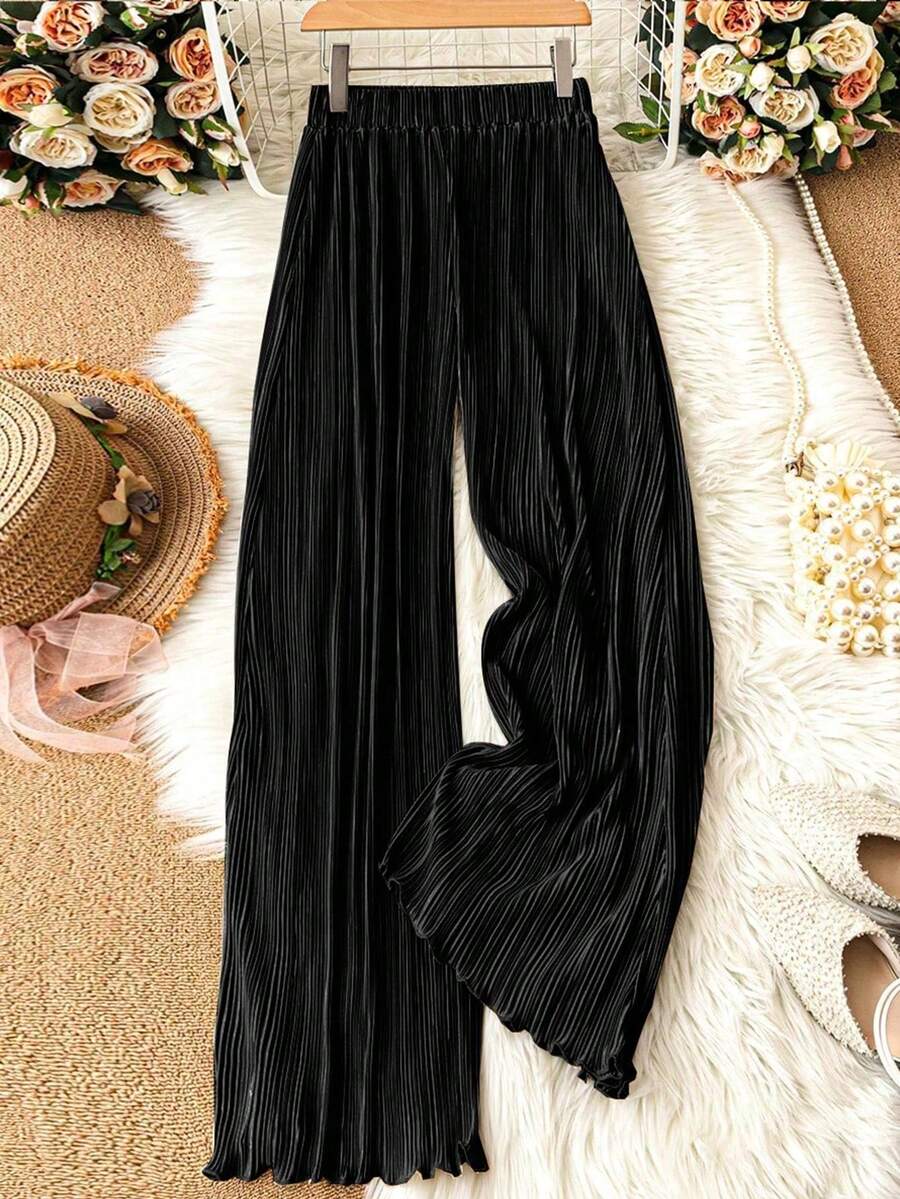 Pantalones holgados informales de unicolor - Negro - Ver 1