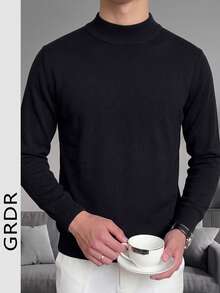 Men's Casual Solid Color Turtleneck Sweater, Autumn/Winter - Black - View 7