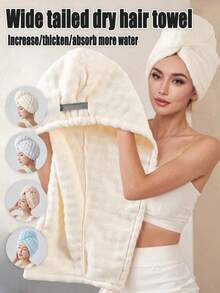 1pc Coral Fleece Thickened Absorbent Hair Drying Cap With Elastic Band, Minimalist Large Size Super Absorbent Hair Towel, Suitable For Long And Short Hair, Essential For Home Bath, Salon, Hotel, Sports, Women And Girls Quick Dry Hair Towel - Multicolor - View 2