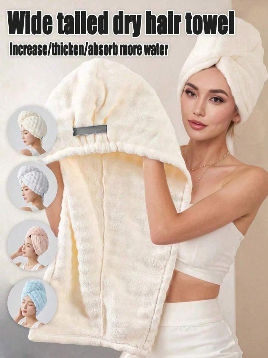 1pc Coral Fleece Thickened Absorbent Hair Drying Cap With Elastic Band, Minimalist Large Size Super Absorbent Hair Towel, Suitable For Long And Short Hair, Essential For Home Bath, Salon, Hotel, Sports, Women And Girls Quick Dry Hair Towel