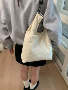小眾設計休閒百搭極簡時尚PU紋理肩背斜挎手提包 母女款水桶包菜籃包 女士外出小托特包 高質感復古斜挎包 - 白色 - 查看 3