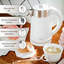 Adler Electric Kettle Mini Kettle Double Wall Kettle Compact Kettle 0.6L 800W Boil-Dry Protection Auto Shut-Off 360° Base Stainless Interior Cord Storage White - EU E Type Plug(220-240V) - View 4