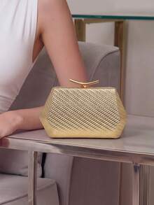 FOREVER MIYIN 1 pièce Sac bandoulière de luxe à texture tissée pour femmes, élégant sac de soirée à coque rigide avec fermeture à baiser et chaîne métallique, sac carré élégant pour mariage, bal et fête pour femmes, sac carré de luxe pour mariée, cocktail et banquet, cadeau de la Saint-Valentin, cadeau de la Fête des Mères, cadeau de passage à l'âge adulte - Multicolore - Voir 2