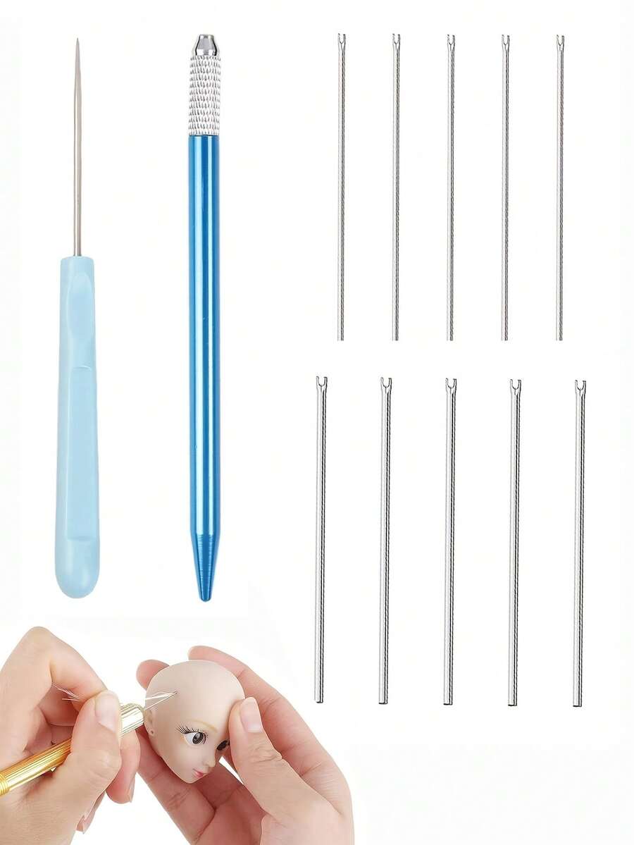 7pcs Doll Hair Rooting Tool Set, 0.8mm/0.6mm Thickness Optional Rooting Needles, Doll Hair Repair Tool Kit (Plastic Box Packaging, No Need To Worry About Breaking) - Multicolor - View 1