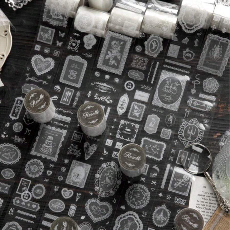 像素玫瑰卷系列PET和纸胶带复古透明蕾丝图案DIY日记底纸装饰剪贴簿用品 - A - 查看 1