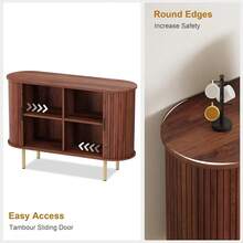 Aparador bajo moderno de 120 cm – Madera ranurada – Puertas correderas – Estantes ajustables – Consola de almacenamiento para salón, cocina, comedor o recibidor – Acabado en nogal - Marrón Chocolate - Ver 3