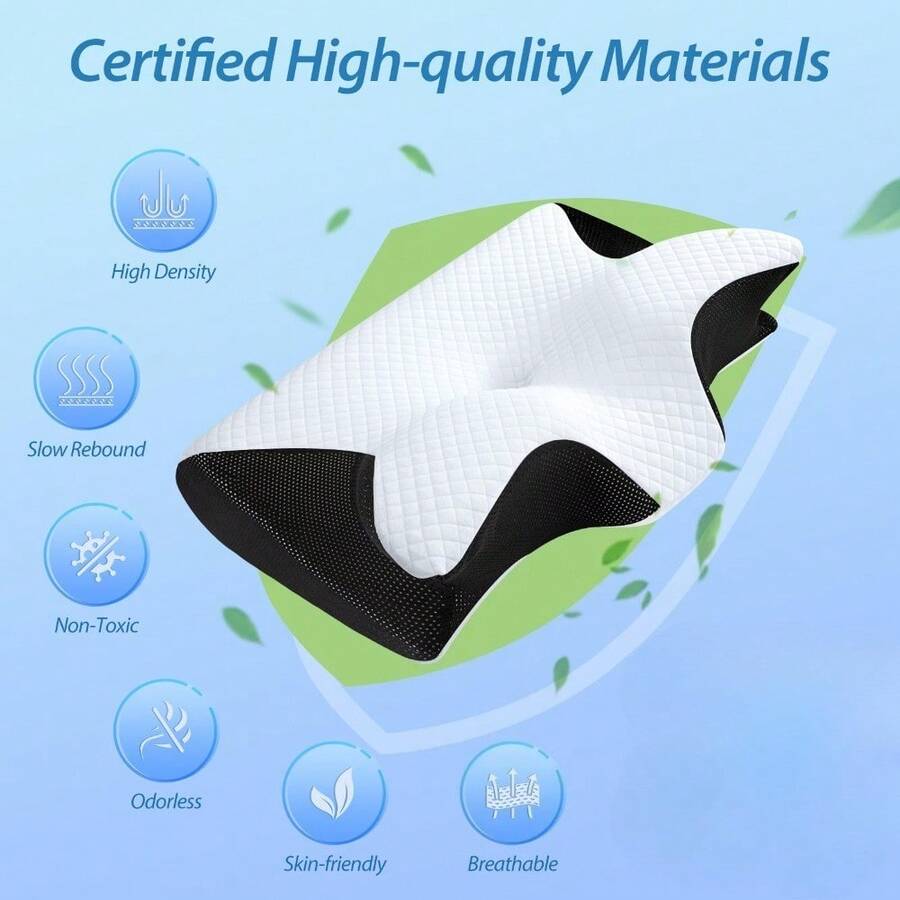 Butterfly Sleep Memory Neck Pillow Slow Rebound Comfortable Memory Foam Sleep Pillow Cervical Orthopedic Neck Massage Bed Pillow - 黑色 - 查看 1