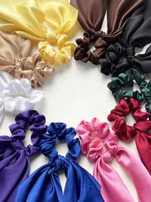 1 buah Ikat Rambut Pita Satin Bentuk Simpul, Tali Rambut, Warna Polos, Gaya Korea, Ikat Rambut Pita untuk Anak Perempuan, Karet Rambut Ekor Kuda - MultiWarna - View 2
