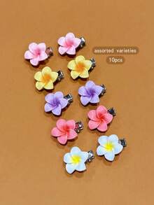 10PCS Random Color Plumeria Mini Ins Hair Clips For Updos, Braids, Dyed Hair, Ponytails, Suitable For Daily Wear,Claw Clips - Multicolor - View 6