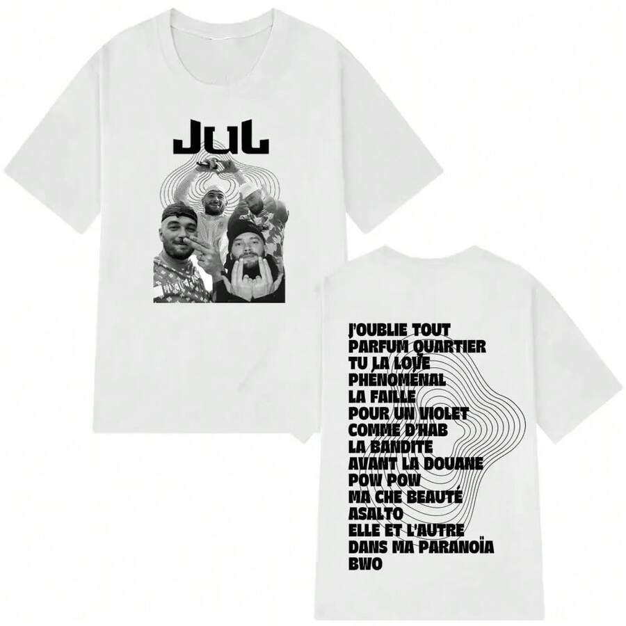 T-shirt ample et décontracté en 100% coton, avec un motif graphique de style hip-hop, design tendance du rappeur Jul, unisexe, streetwear, cadeau pour fans, cadeau d'été pour petit ami, t-shirt p - Blanc - Voir 1