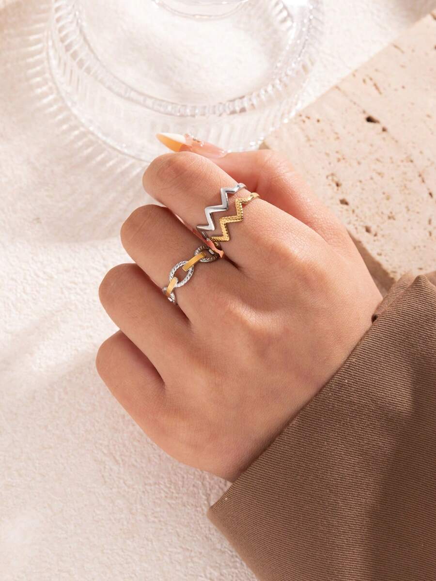 قطعتان من خواتم الفولاذ المقاوم للصدأ المطلية بالذهب عيار 18K قابلة للتعديل، مناسبة لزينة النساء اليومية أو كهدية - الذهب التدريجي - مشاهدة 1