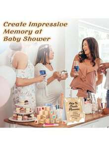 Babyparty Dekorationsspielset, enthält "Hilf uns Erinnerungen zu schaffen" Schild, 20/30/50 DIY Blanko-Holzblöcke, 1 Packung Stifte, kann als Hochzeits- oder Babyparty-Spielpreis verwendet werden. - Kamelfarben - Übersicht 2