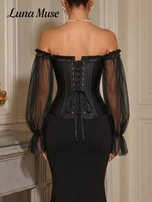 Áo trễ vai corset nữ Luna Muse, áo blouse tay phồng dài xuyên thấu phong cách Phục hưng cổ điển, áo bustier Gothic thanh lịch, ôm sát gợi cảm, cạp cao, phù hợp mặc hàng ngày, dạo phố, hẹn hò, tiệc tùng, tiệc chiêu đãi, du lịch, thời trang đường phố, tựu trường, hòa nhạc, lễ hội, Valentine, Lễ Tạ ơn, trang phục năm mới, trang phục biểu diễn - màu đen - Xem 5