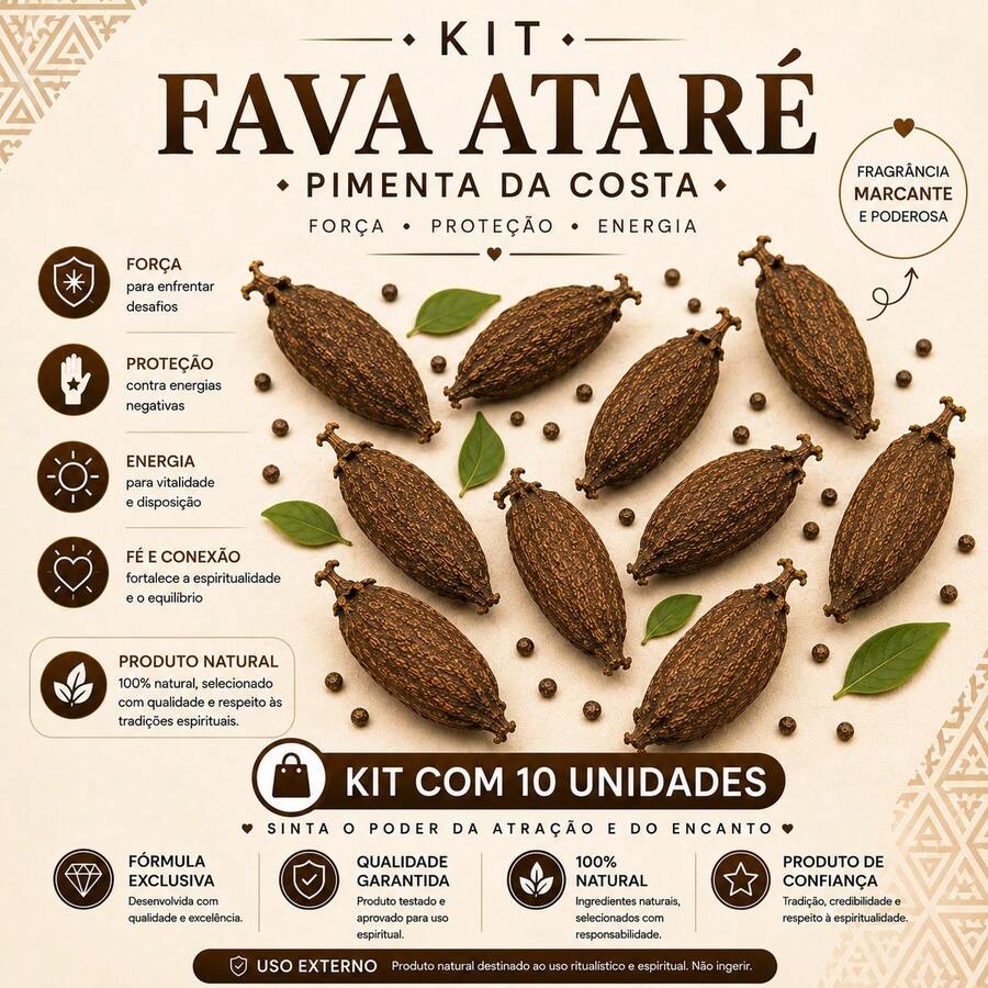 Kit com 10 Unidades Fava de Ataré | Proteção | Força Espiritual | Uso Ritualístico - A - Visão 1