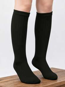 1 Pair Children's Drawstring Colorful Breathable All-Season Crew Socks - Black - View 3