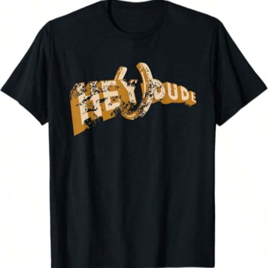 Black T-Shirt With Horseshoe Print - Black - View 1