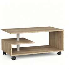 1 Piece Functional Rolling Coffee Table, 90x5icm Wheeled Multi-Tier Storage Table, Great For Living Room, Office & Small Apartments, Coffee Table, Low Table, Side Coffee Table, Rolling Tea Table, Home - Wood Color - View 6