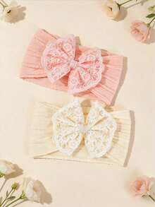 2pcs/Set Lace Pearl Bow Hairband Sweet Cute Princess Hair Accessories Suitable For Photography Gift Hair Accessory Set - Multicolor - View 1