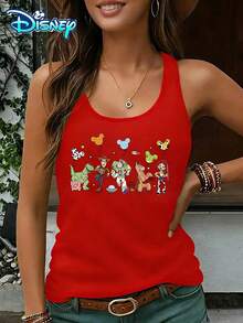 Disney Official Authorization | Women's Casual Round Neck Sleeveless Vest. With Toy Story As The Theme, It Is Fun And Playful To Match The Characters With Mickey Balloon Prints. It Is A Fun Item For Theme Park Dressing And An Ideal Choice For Showcasing Fairy Tale Style. - Đỏ - Xem 1