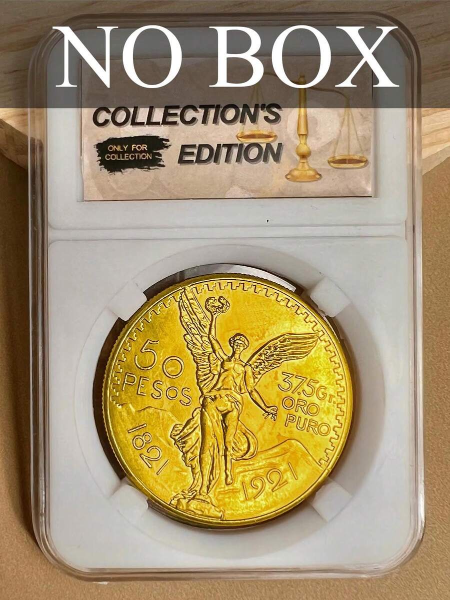 1921 墨西哥天使 50 比索金色紀念幣 1821-1921 浮雕工藝收藏品,居家創意裝飾、收藏幣、挑戰幣、派對活動聚會禮物、遊戲道具、裝飾品,銅合金材質,無盒裝 - 金色 - 查看 1