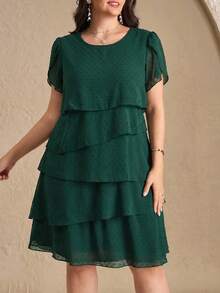 Vestido de verano de manga corta con cuello redondo y estampado floral elegante para tallas grandes - Verde - Ver 1
