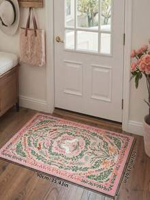 1pc Bohemian Modern Paris Garden Floral Rug, Non-Slip Anti-Rust Printed Vintage Farmhouse Carpet For Living Room, Suitable For Bedroom, Dining Room, Dorm, Office Home Decor - Coral Pink - View 3